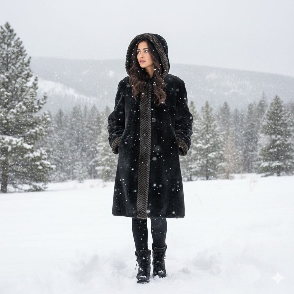 Luxurious Black Faux Fur Trimmed Teddy Jacket